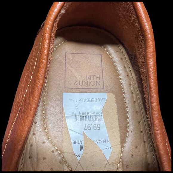 14th & UNION Men 13M Cognac Pebble Leather Driving Loafer Moccasins Preppy Shoe - Picture 10 of 11